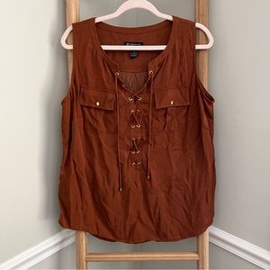 INC Rust Lace Up Sleeveless Blouse